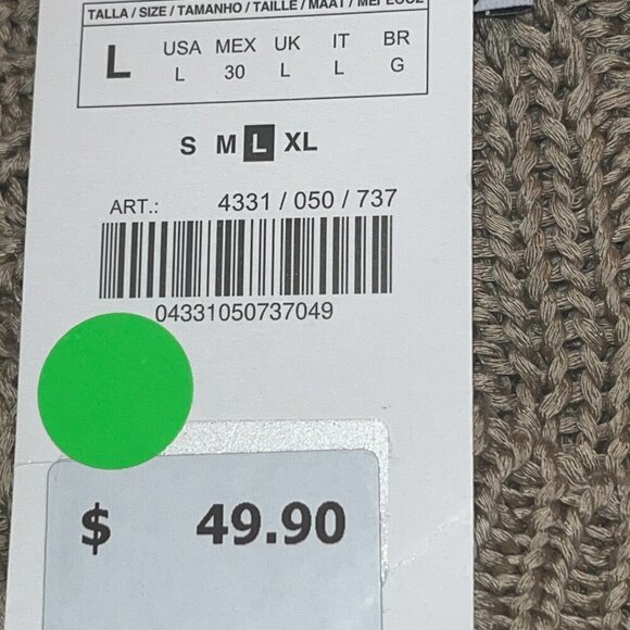 ZARA Taupe Open Cable Knit Fringe Bottom Oversized Cropped Sweater NWT - Large - Picture 11 of 14